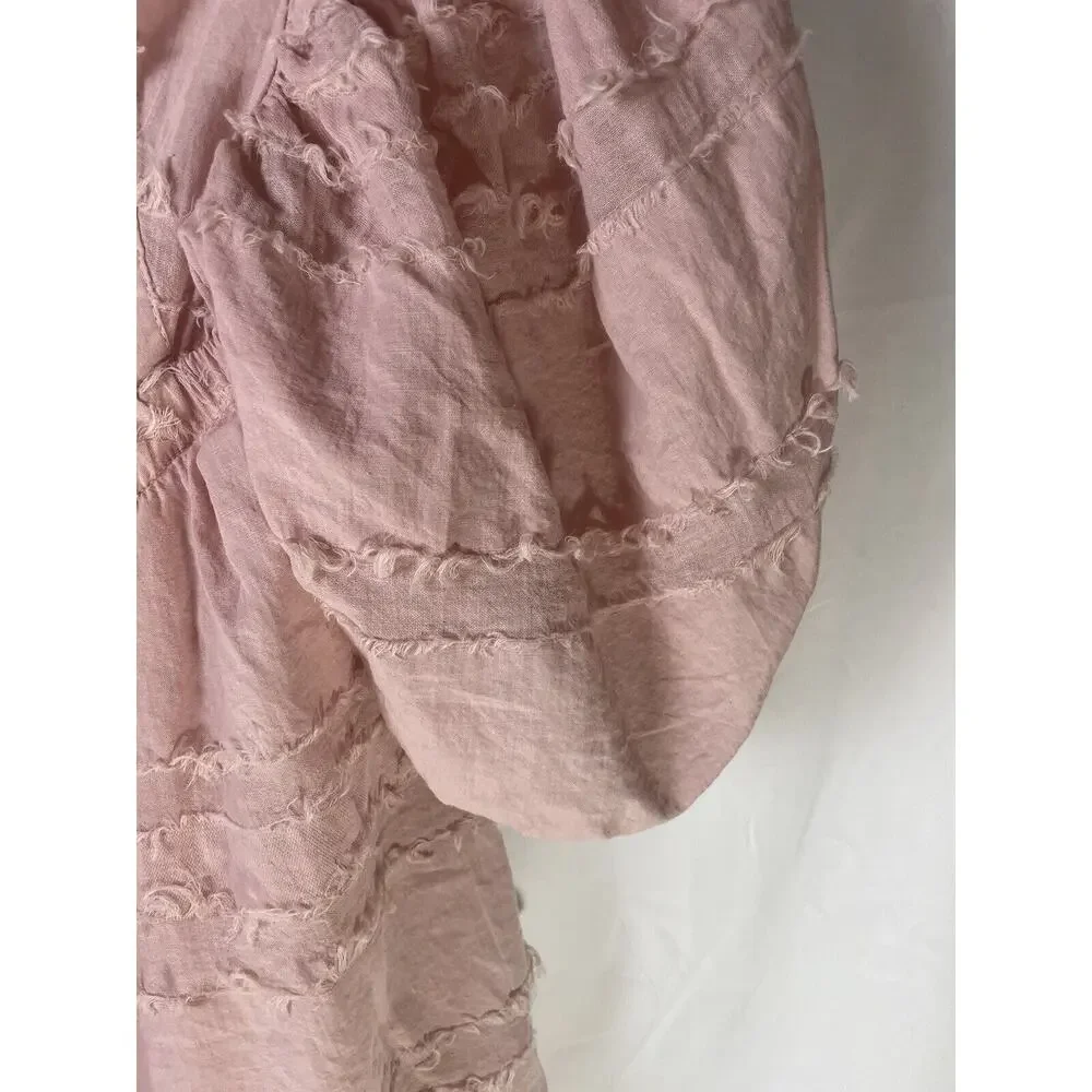 Altar’d State Distressed Pink Babydoll Mini Dress Size XS Ribbon Tie 3/4 Sleeves - Picture 4 of 8